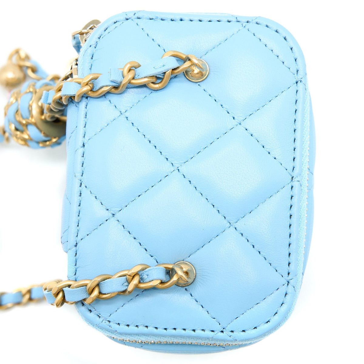 CHANEL 22S PEARL CRUSH MINI VANITY CASE LAMBSKIN LIGHT BLUE BRUSHED GHW