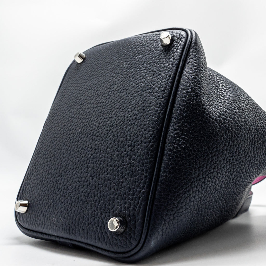 Hermes Picotin 18 lock Bag Clemence Blue Nuit / Rose Pourpre SHW