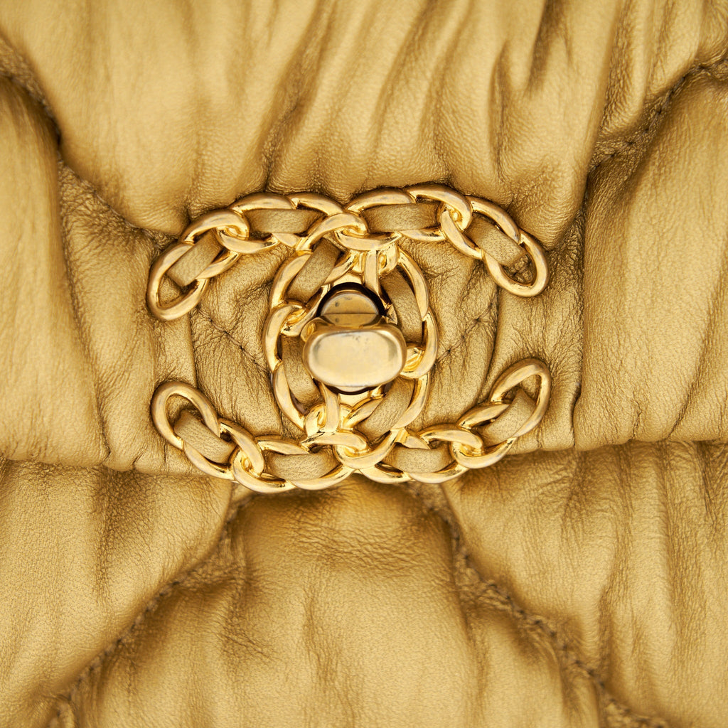 CHANEL SMALL 19 BAG LIMITED EDITION LAMBSKIN GOLD WITH GOLD/SILVER HARDWARE(MICROCHIP)