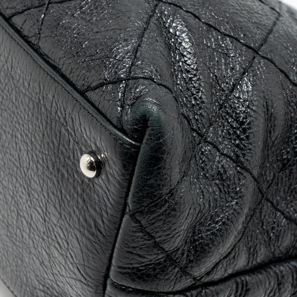 Chanel On the Road Large Shopping Tote Bag Shiny Grained Calfskin Black SHW