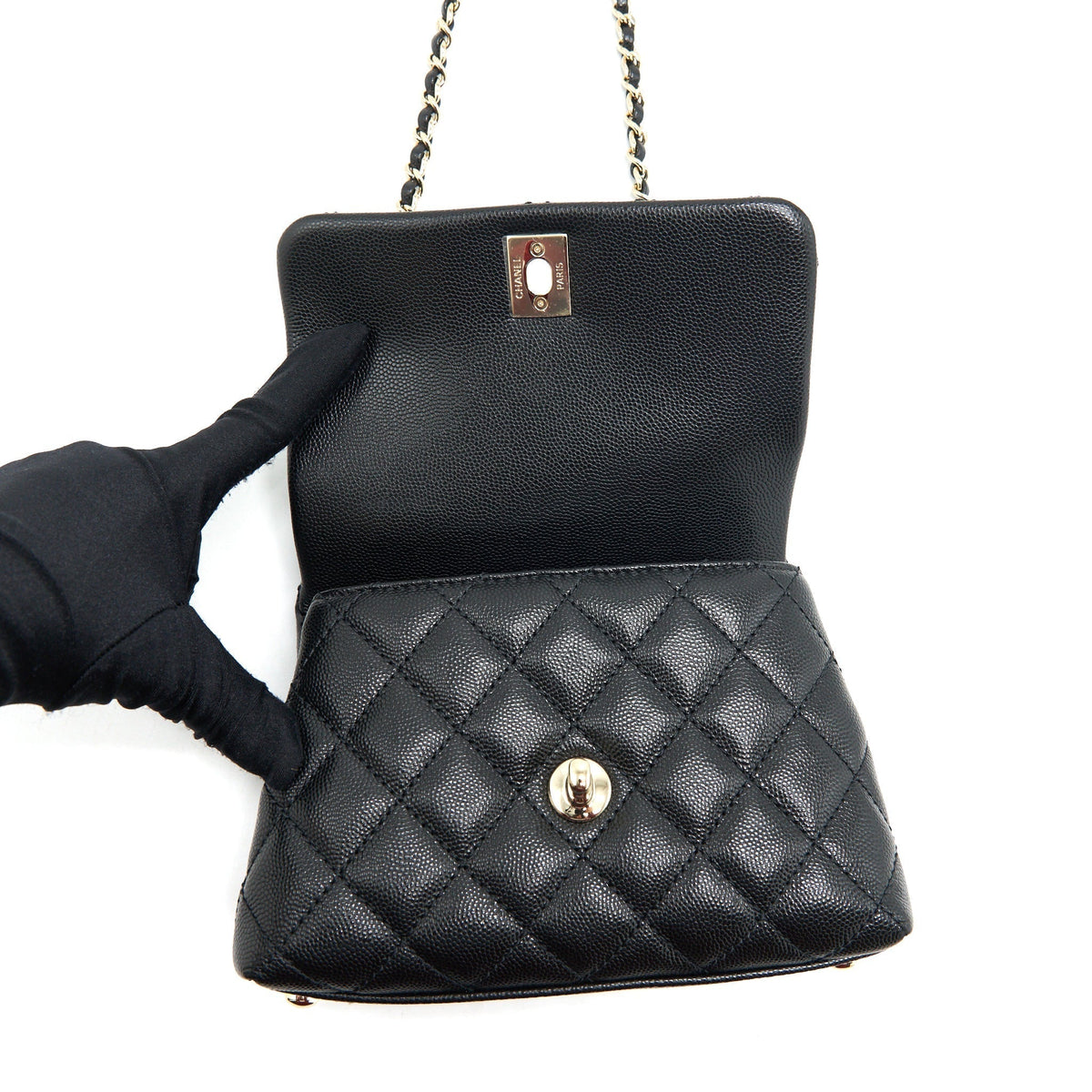CHANEL MINI COCO HANDLE 20CM CAVIAR BLACK WITH LGHW