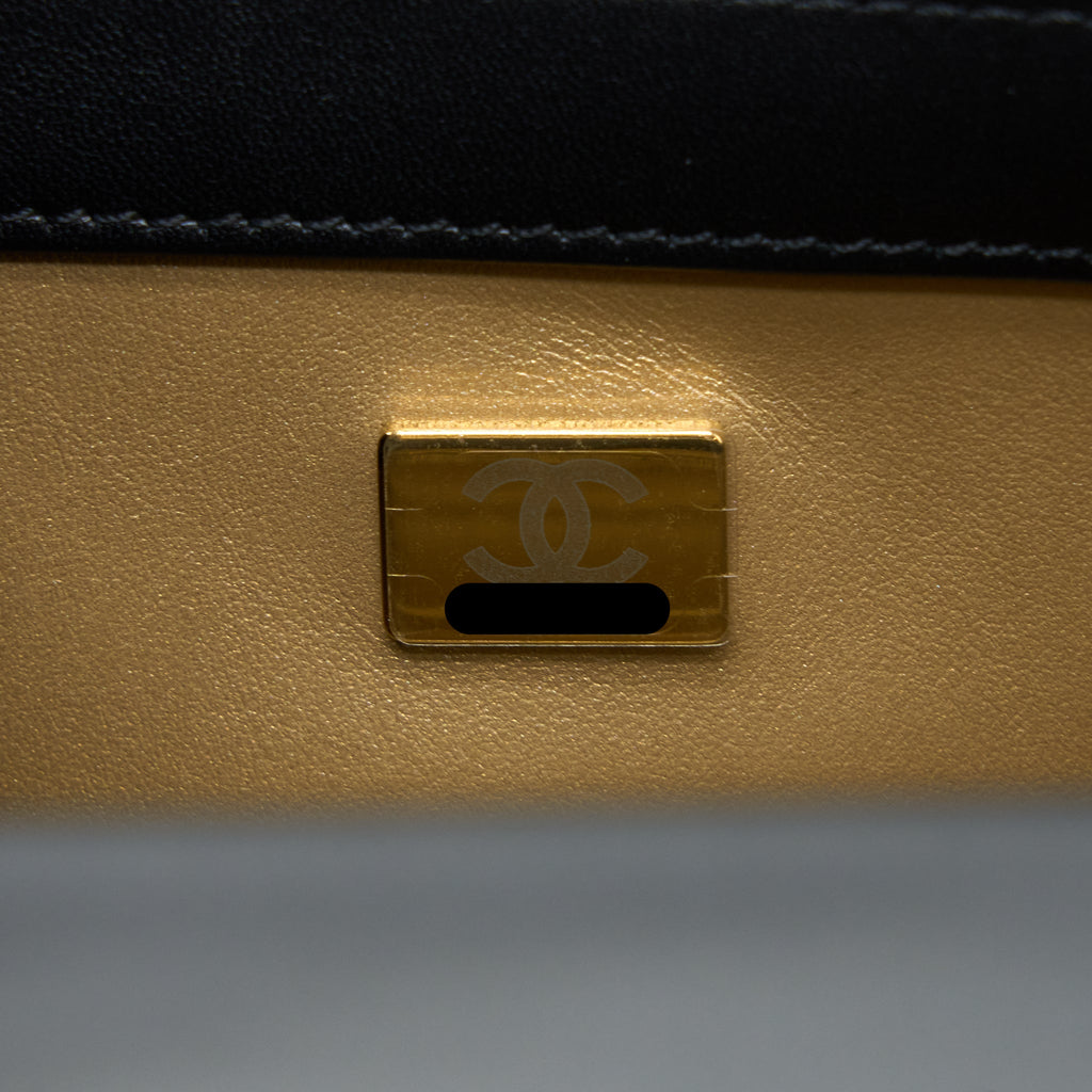 CHANEL PEARL CRUSH MINI RECTANGULAR FLAP BAG LAMBSKIN BLACK BRUSHED GHW (MICROCHIP)