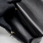 CHANEL 23K LEATHER CHAIN TOP HANDLE MINI RECTANGULAR FLAP BAG LAMBSKIN BLACK LGHW (MICROCHIP)