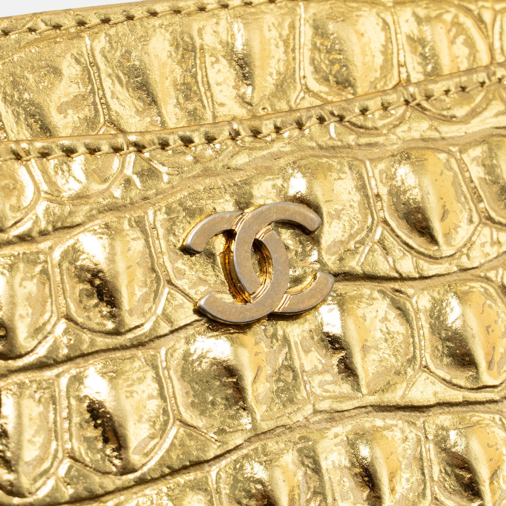 Chanel card holder croc-embossed calfskin gold metallic GHW