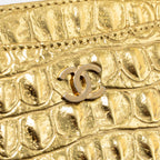 Chanel card holder croc-embossed calfskin gold metallic GHW