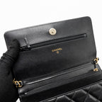 CHANEL DETAILED STRAP WALLET ON CHAIN LAMBSKIN BLACK WITH MULTICOLOUR HARDWARE (MICROCHIP)