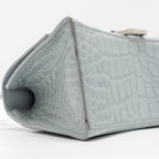 BALENCIAGA SMALL HOURGLASS BAG CROC-EMBOSSED CALFSKIN GREY SHW