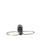 CHANEL 21K CAVIAR MINI FLAP CARDHOLDER WITH CHAIN BLACK LGHW