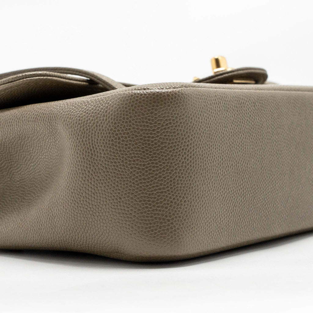 Chanel Small Preppy Coco Shoulder Flap Bag Grained Shiny Calfskin Dark Khaki GHW (Microchip)