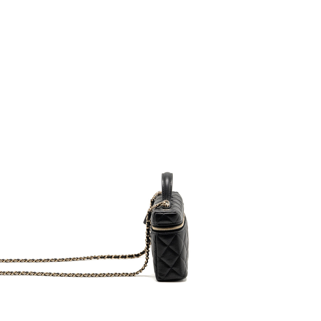 Chanel CC top Handle vanity with chain caviar black LGHW (microchip)