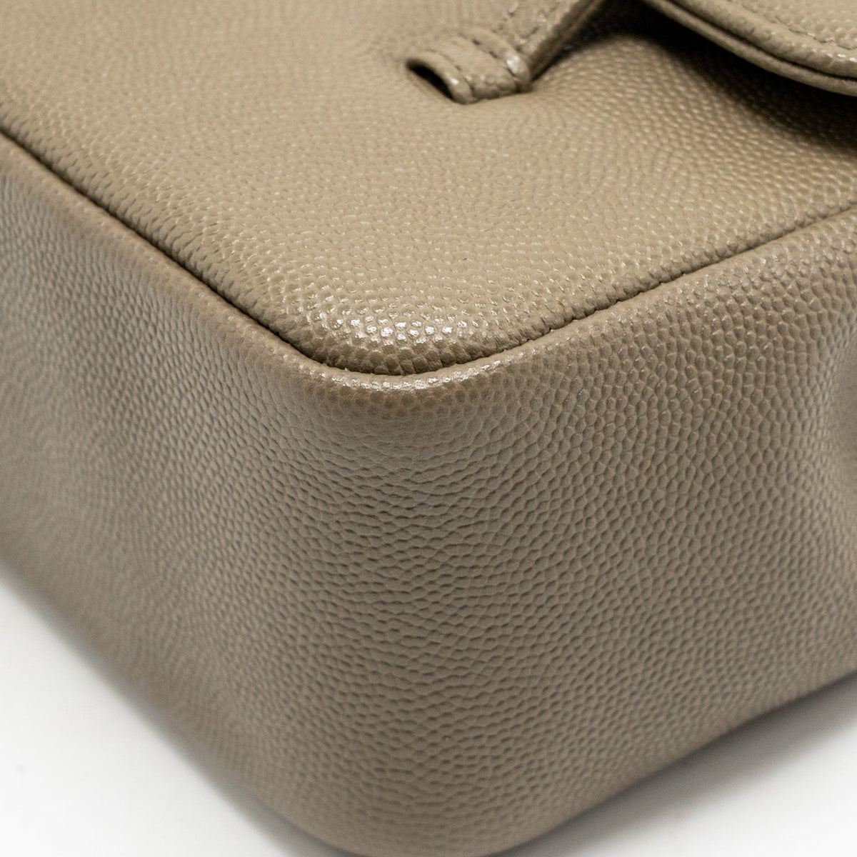 Chanel Small Preppy Coco Shoulder Flap Bag Grained Shiny Calfskin Dark Khaki GHW (Microchip)