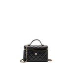 Chanel CC top Handle vanity with chain caviar black LGHW (microchip)