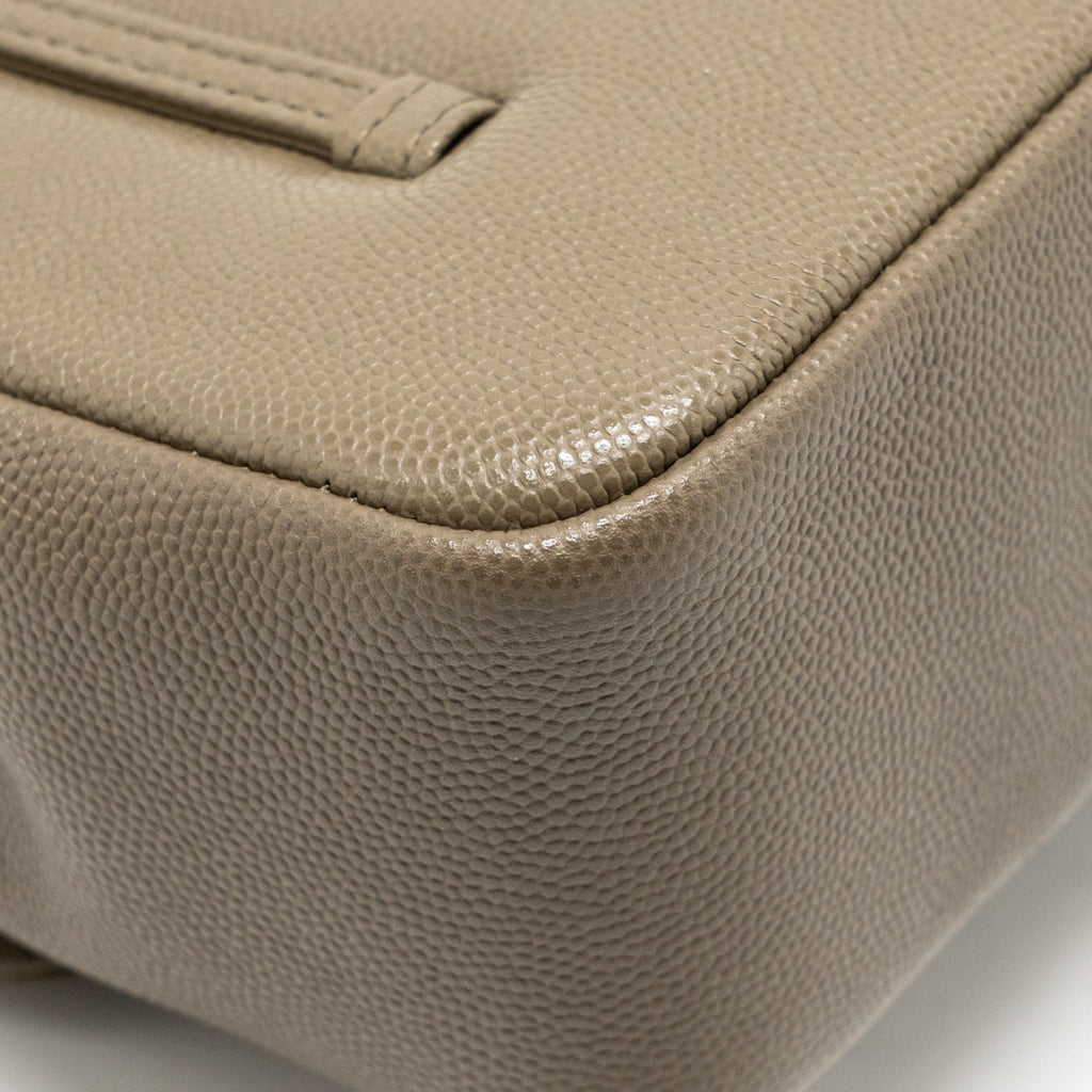 Chanel Small Preppy Coco Shoulder Flap Bag Grained Shiny Calfskin Dark Khaki GHW (Microchip)