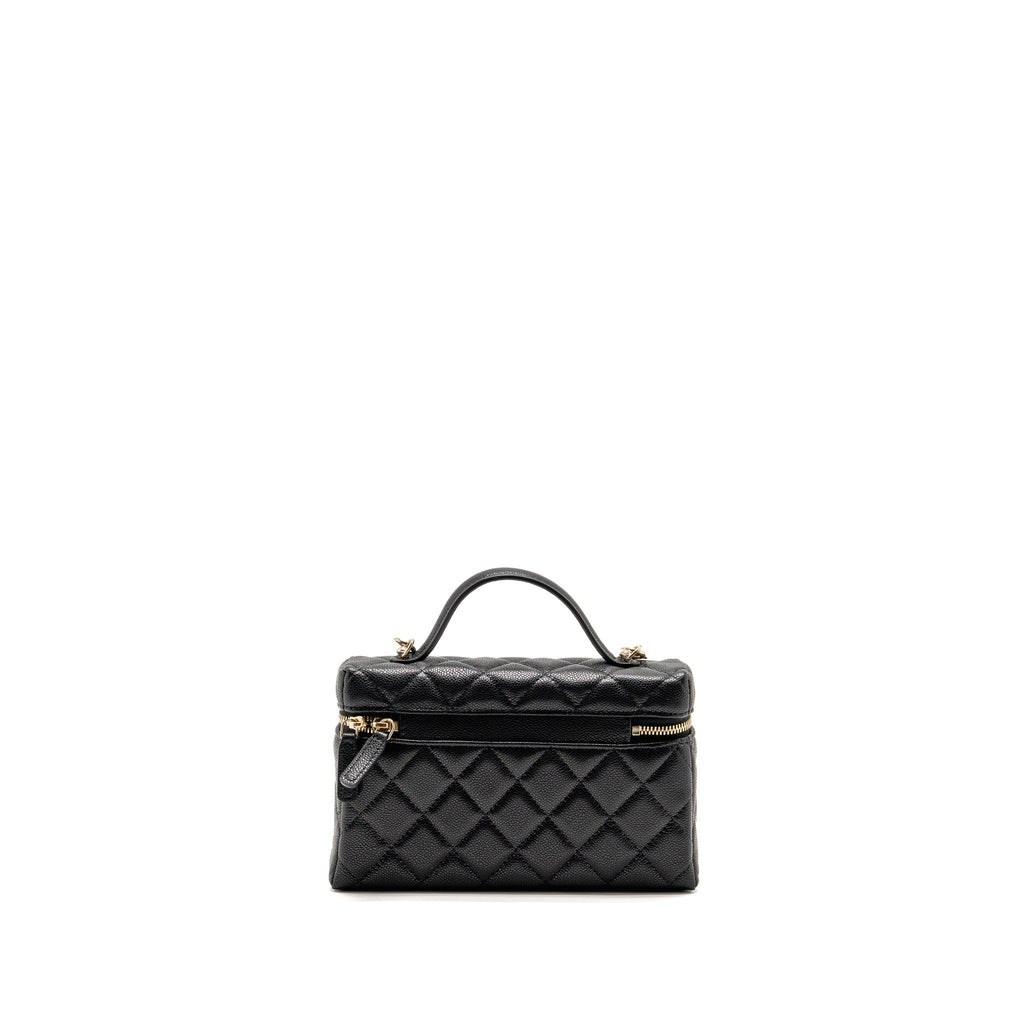 Chanel CC top Handle vanity with chain caviar black LGHW (microchip)