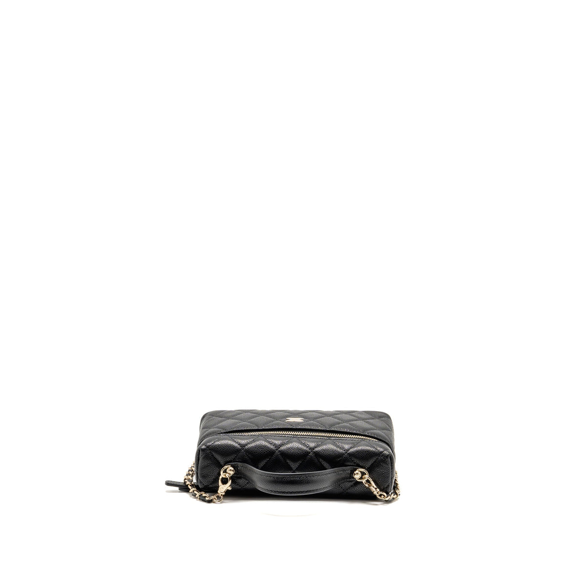 Chanel CC top Handle vanity with chain caviar black LGHW (microchip)