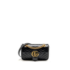 Gucci Small GG Marmont Shoulder bag Matelassé Chevron Leather Black GHW