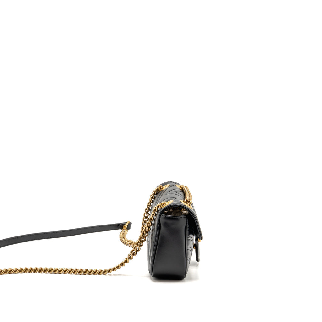 Gucci Small GG Marmont Shoulder bag Matelassé Chevron Leather Black GHW
