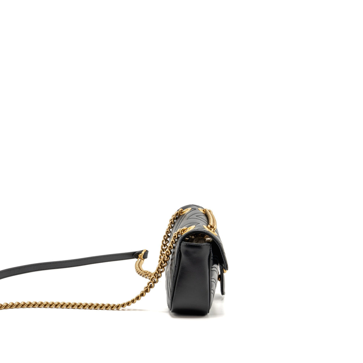Gucci Small GG Marmont Shoulder bag Matelassé Chevron Leather Black GHW
