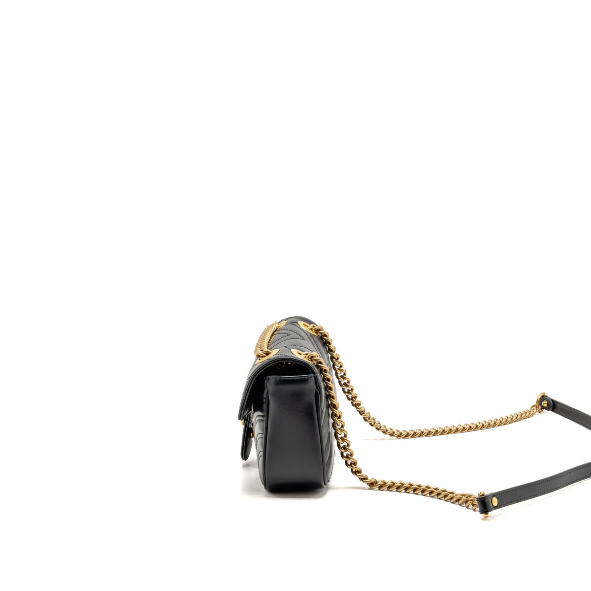 Gucci Small GG Marmont Shoulder bag Matelassé Chevron Leather Black GHW