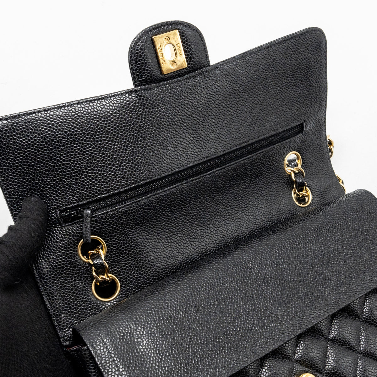 CHANEL MEDIUM CLASSIC DOUBLE FLAP BAG CAVIAR BLACK GHW