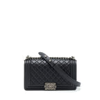 CHANEL MEDIUM BOY BAG LAMBSKIN BLACK RUTHENIUM SLIVER HARDWARE