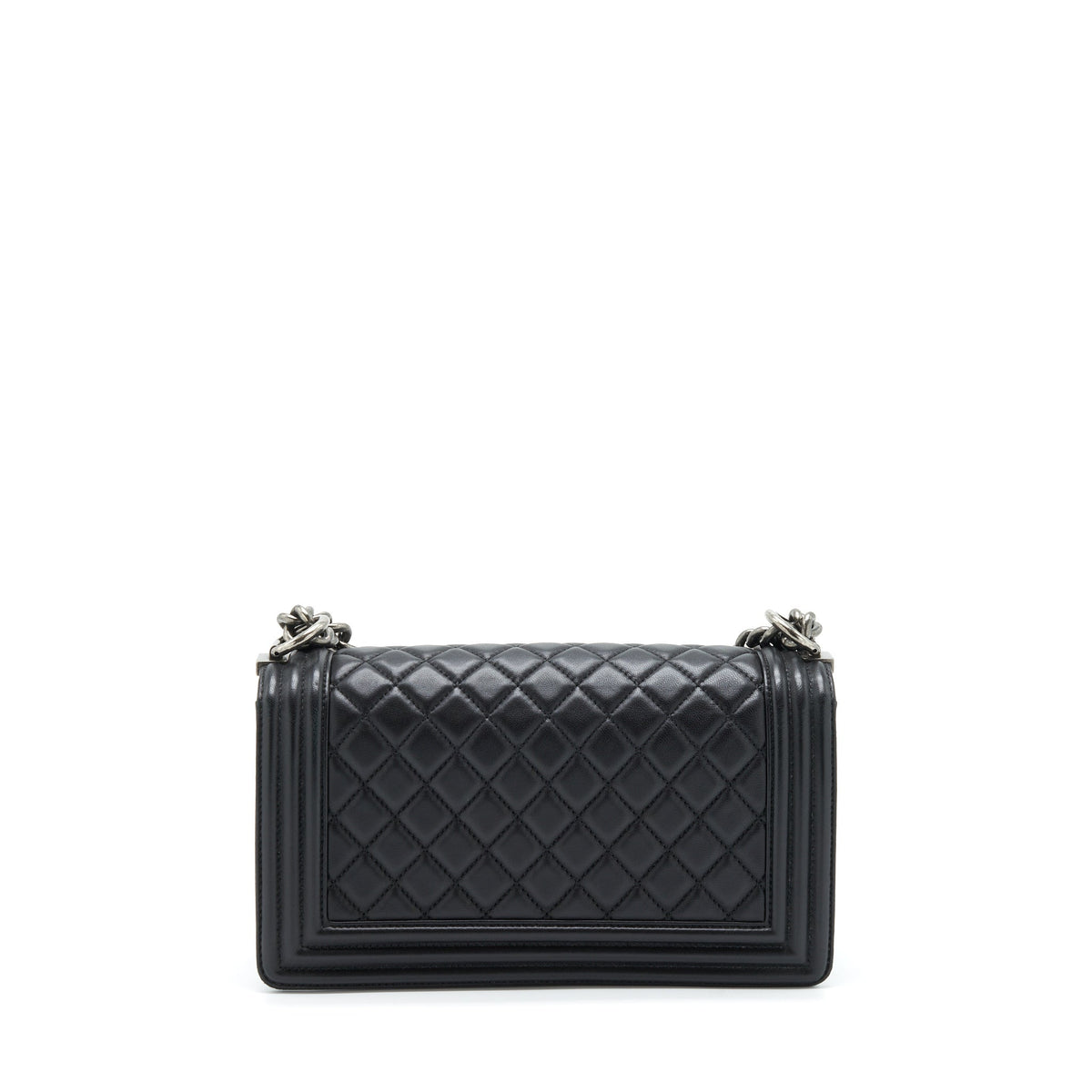 CHANEL MEDIUM BOY BAG LAMBSKIN BLACK RUTHENIUM SLIVER HARDWARE