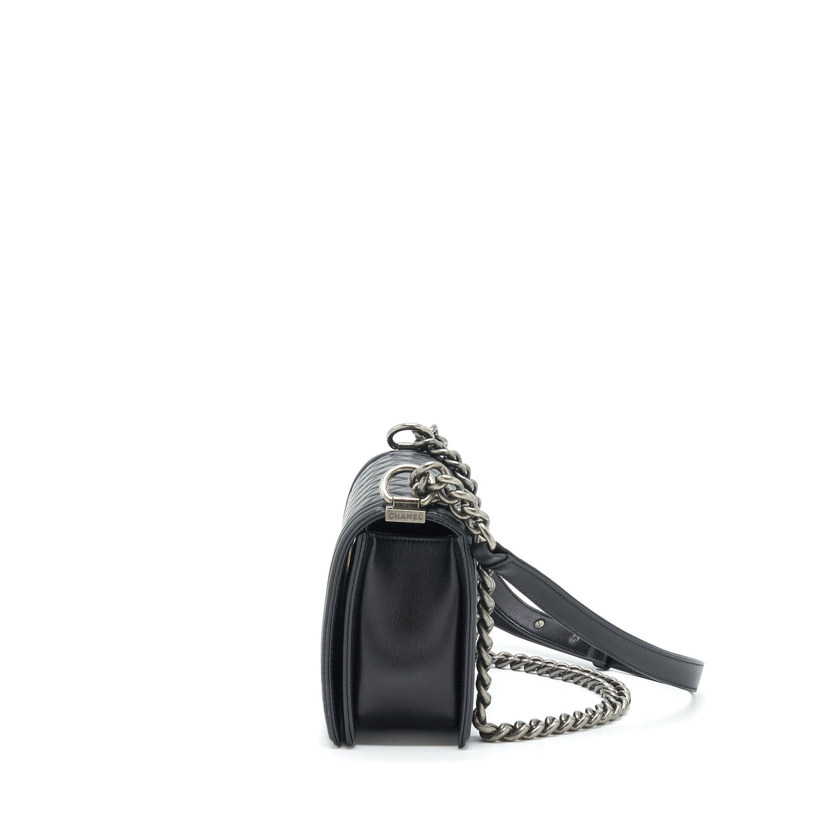 CHANEL MEDIUM BOY BAG LAMBSKIN BLACK RUTHENIUM SLIVER HARDWARE