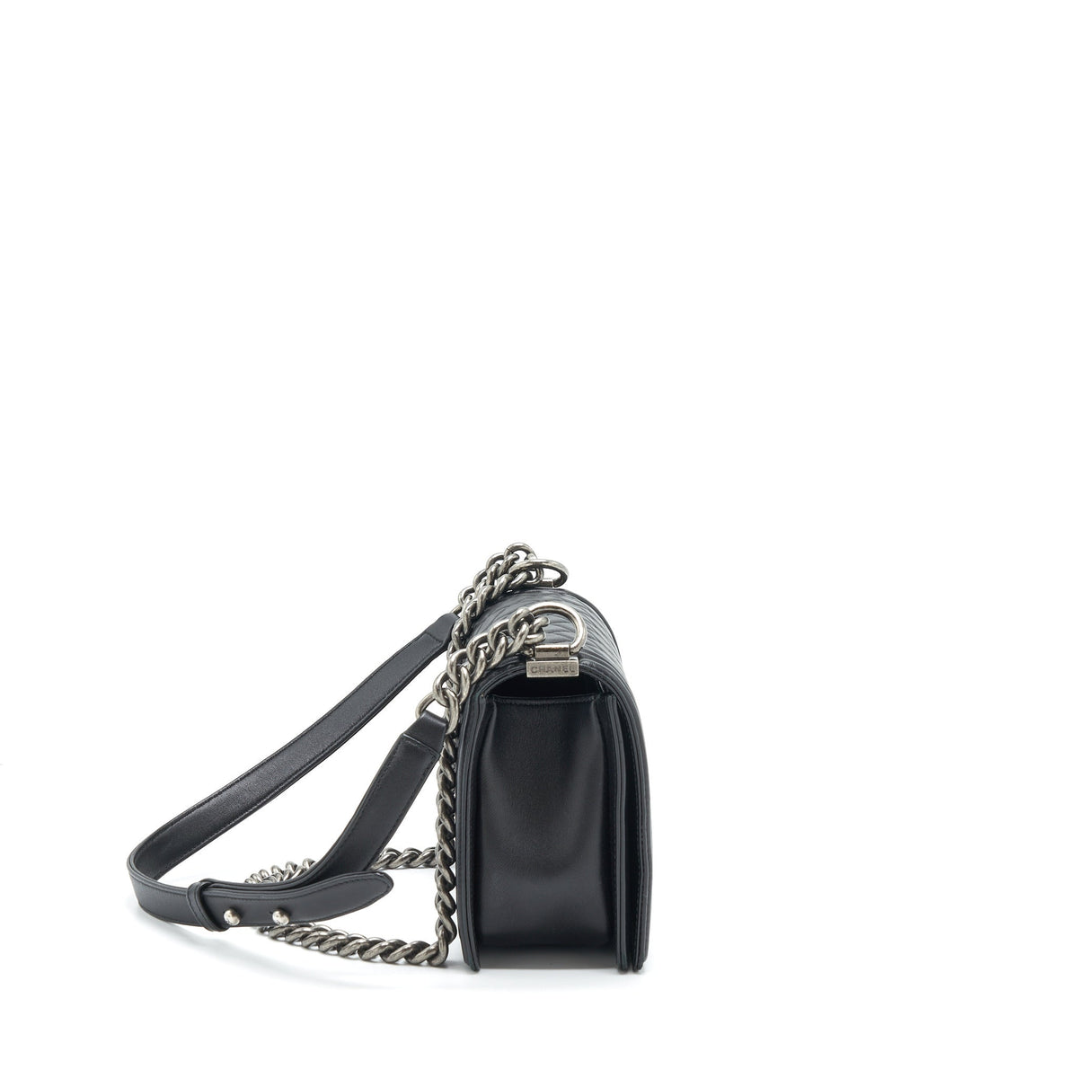 CHANEL MEDIUM BOY BAG LAMBSKIN BLACK RUTHENIUM SLIVER HARDWARE