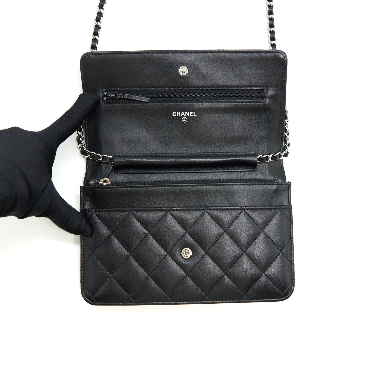 CHANEL CLASSIC WALLET ON CHAIN LAMBSKIN BLACK SHW