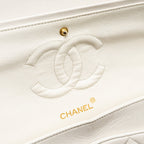 CHANEL VINTAGE MEDIUM CLASSIC DOUBLE FLAP BAG LAMBSKIN WHITE GHW