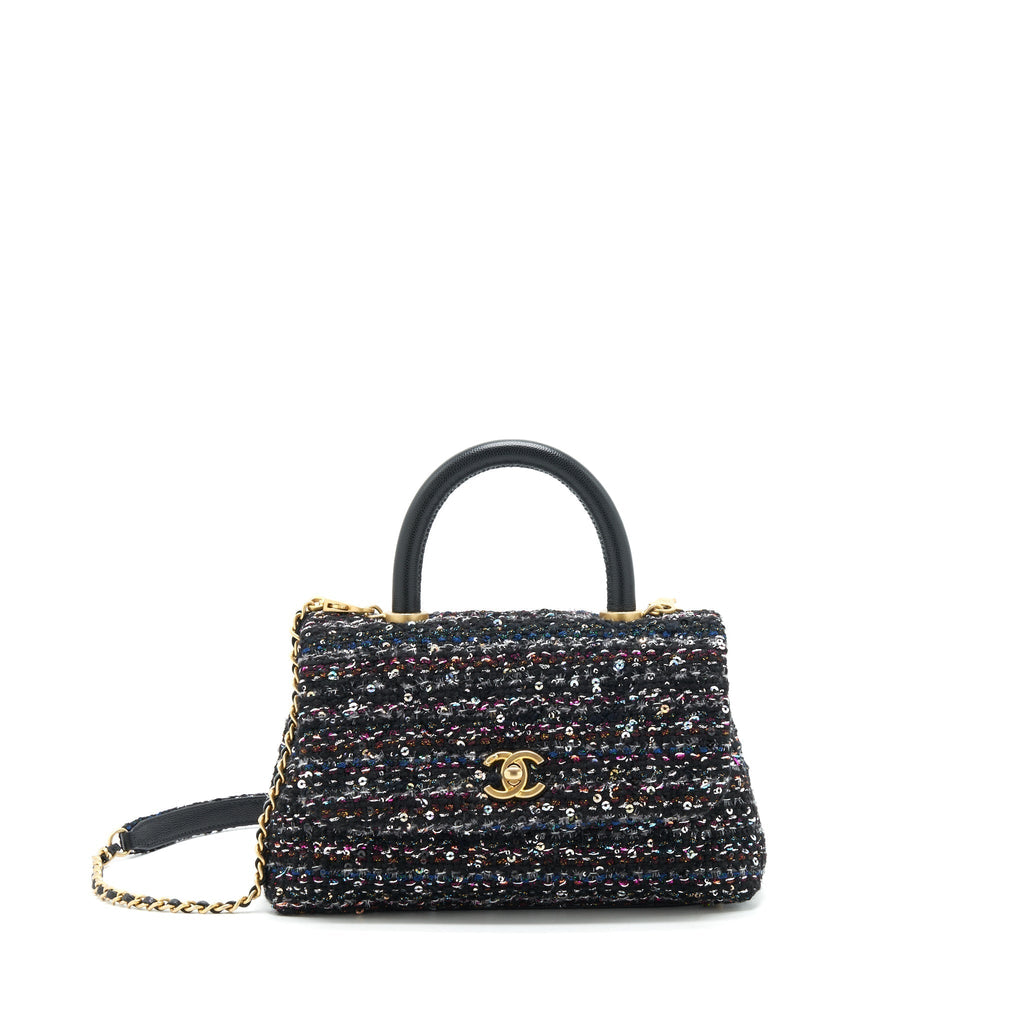 CHANEL SMALL TWEED COCO HANDLE 24CM BLACK GHW