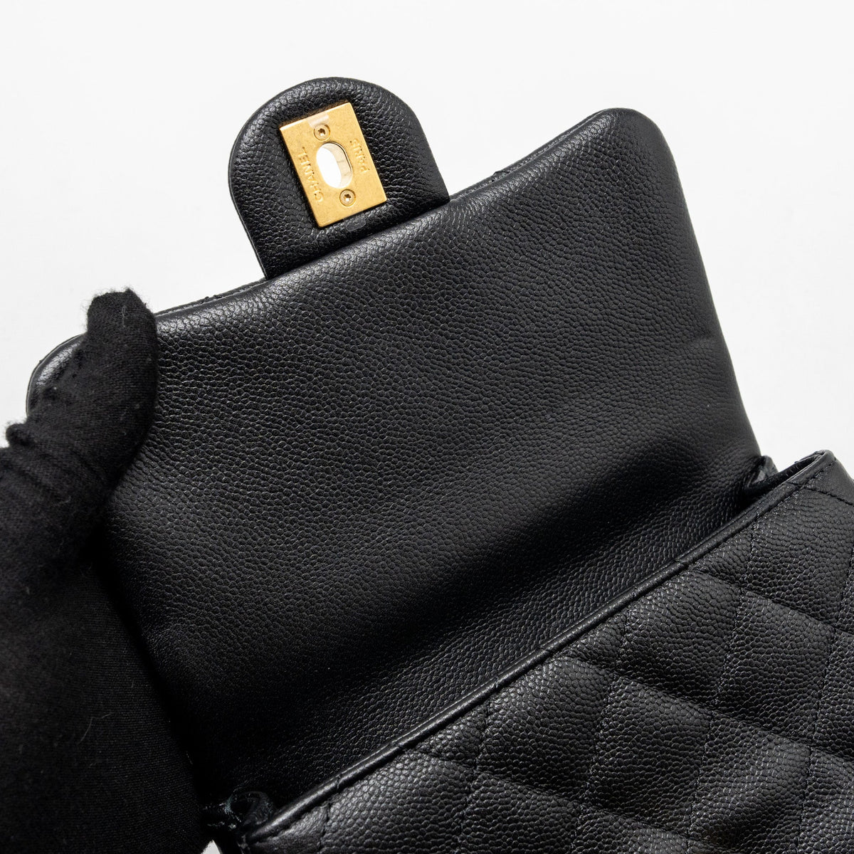 CHANEL COCO LOVE MINI FLAP BAG ADJUSTABLE CHAIN CAVIAR BLACK GHW (MICROCHIP)