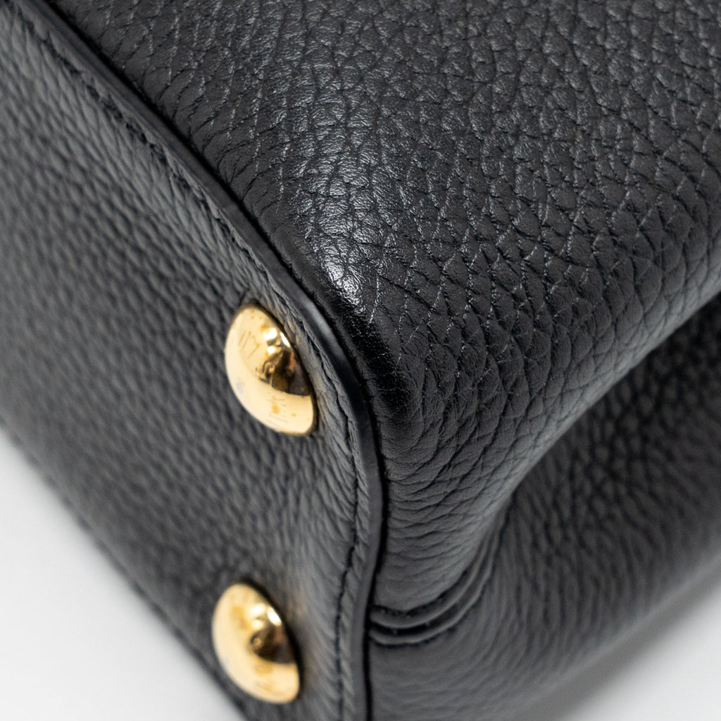 LOUIS VUITTON CAPUCINES BB WITH MONOGRAM FLOWER EMBELLISHMENTS TAURILLON BLACK GHW