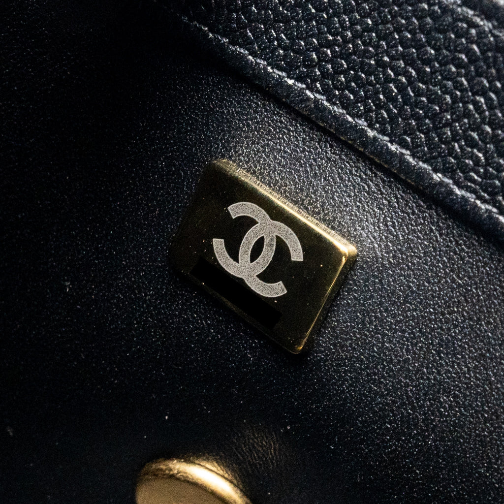 CHANEL COCO LOVE MINI FLAP BAG ADJUSTABLE CHAIN CAVIAR BLACK GHW (MICROCHIP)