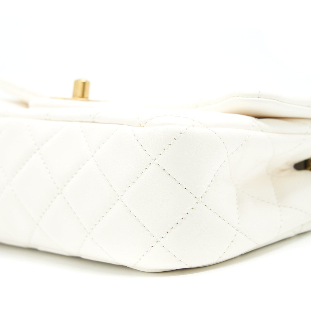 CHANEL PEARL CRUSH MINI RECTANGULAR FLAP BAG LAMBSKIN WHITE GHW (MICROCHIP)