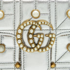 GUCCI MINI GG MARMONT FLAP BAG LIMITED EDITION SILVER WITH PEARL/GOLD HARDWARE