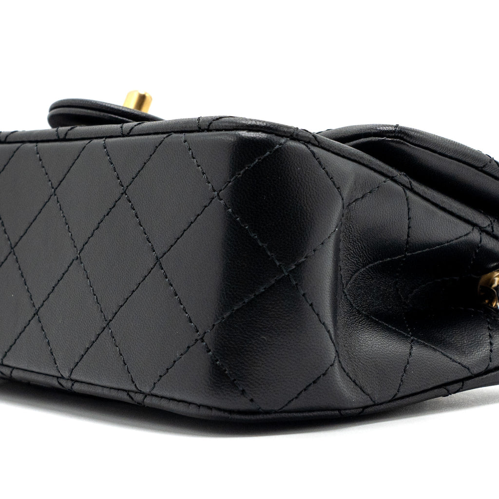 CHANEL PEARL CRUSH MINI RECTANGULAR LAMBSKIN BLACK BRUSHED GHW(MICROCHIP)