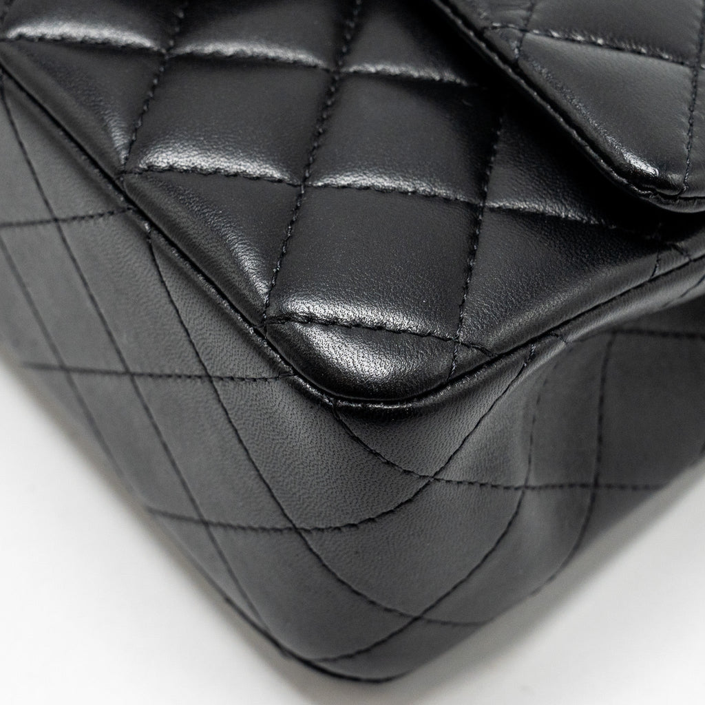 CHANEL TOP HANDLE MINI RECTANGULAR FLAP BAG LAMBSKIN BLACK LGHW (MICROCHIP)