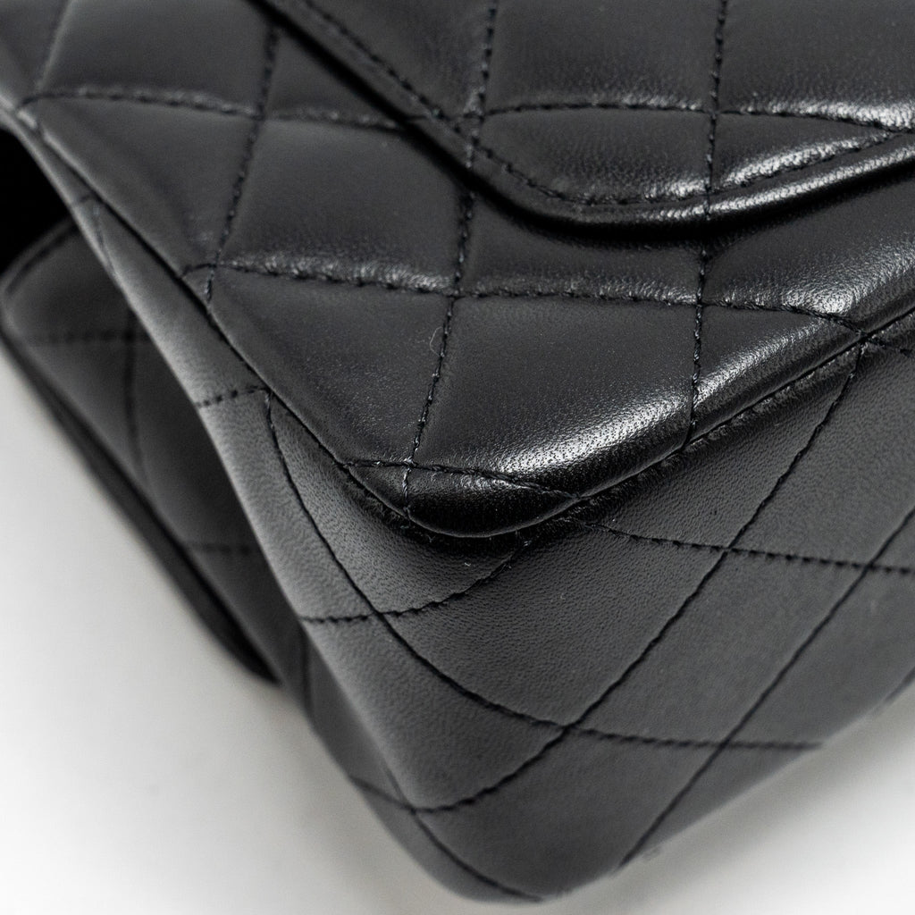 CHANEL TOP HANDLE MINI RECTANGULAR FLAP BAG LAMBSKIN BLACK LGHW (MICROCHIP)