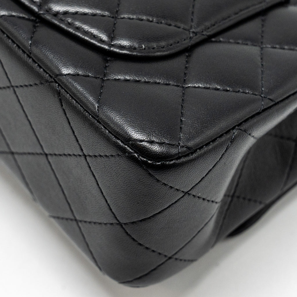 CHANEL TOP HANDLE MINI RECTANGULAR FLAP BAG LAMBSKIN BLACK LGHW (MICROCHIP)