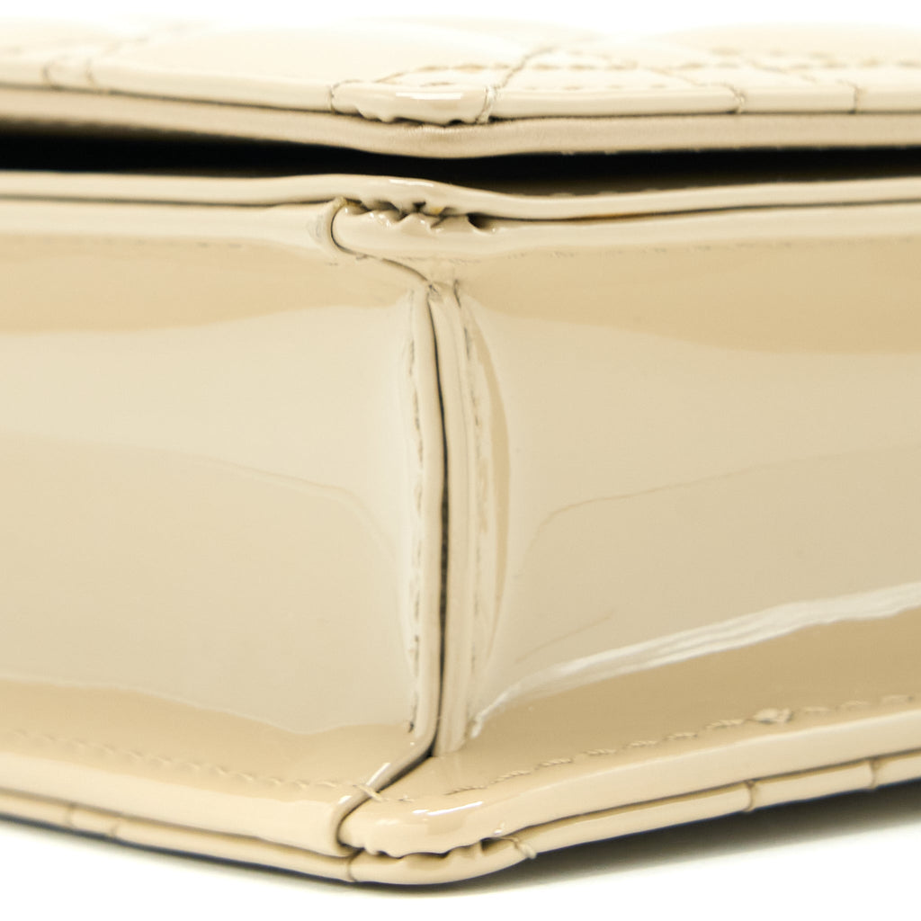 DIOR LADY DIOR POUCH WITH CHAIN PATENT BEIGE LGHW
