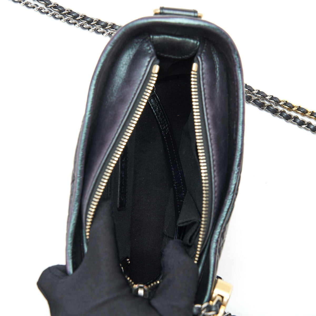 CHANEL SMALL GABRIELLE HOBO BAG LAMBSKIN IRIDESCENT PURPLE WITH GOLD/SILVER HARDWARE