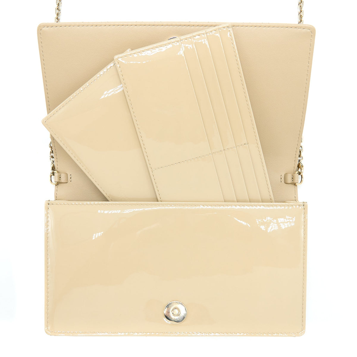 DIOR LADY DIOR POUCH WITH CHAIN PATENT BEIGE LGHW