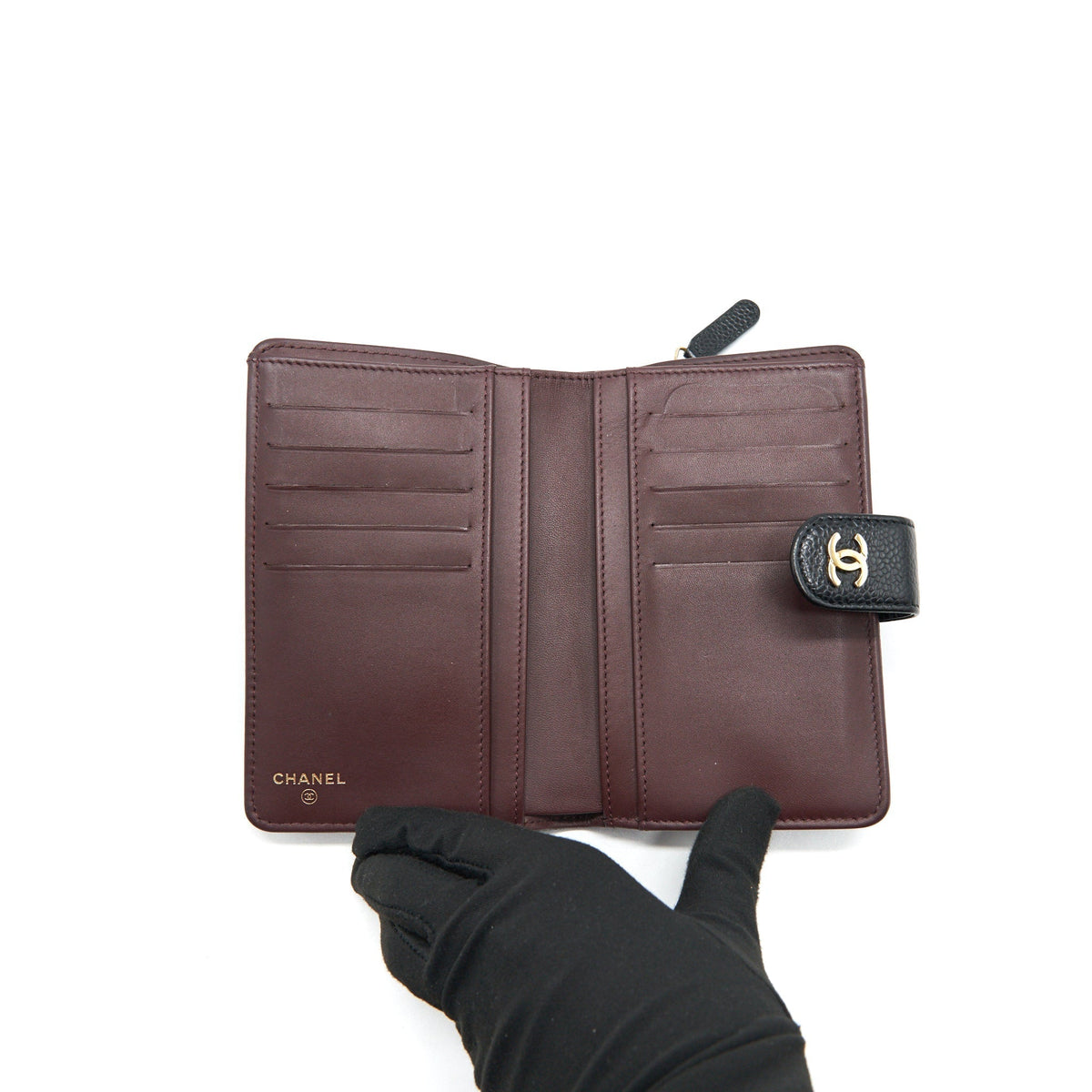 CHANEL QUILTED CC BIFOLD CAVIAR WALLET BLACK GHW