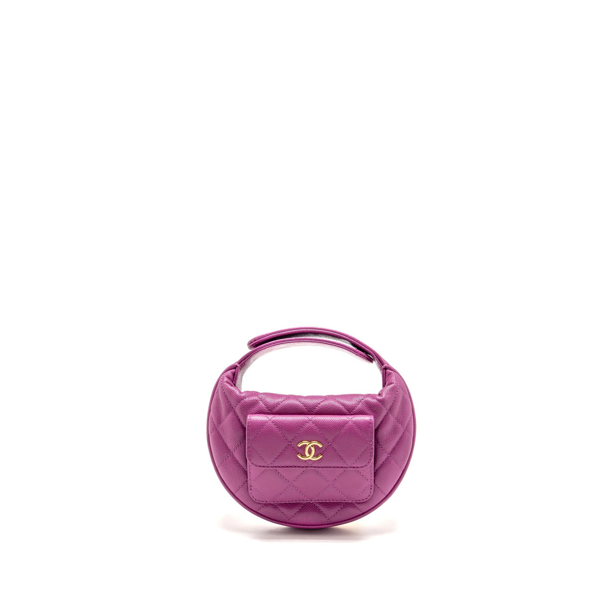 Chanel Polly Pocket Mini Round Hobo Bag Caviar Dark Pink GHW (Microchip)