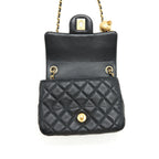 CHANEL 22C PEARL CRUSH MINI SQUARE FLAP BAG LAMBSKIN BLACK GHW (MICROCHIP)