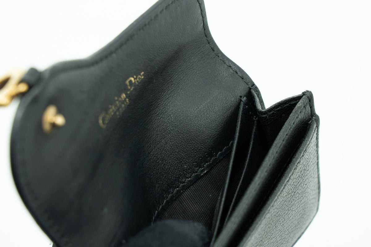 DIOR SADDLE FLAP CARD HOLDER GOATSKIN BLACK GHW