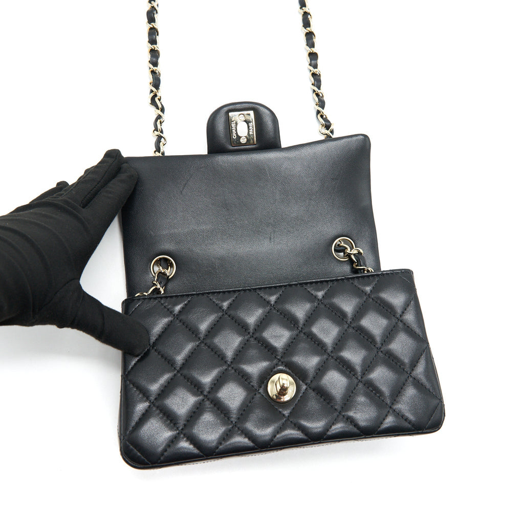 CHANEL MINI RECTANGULAR FLAP BAG BLACK LGHW LAMBSKIN