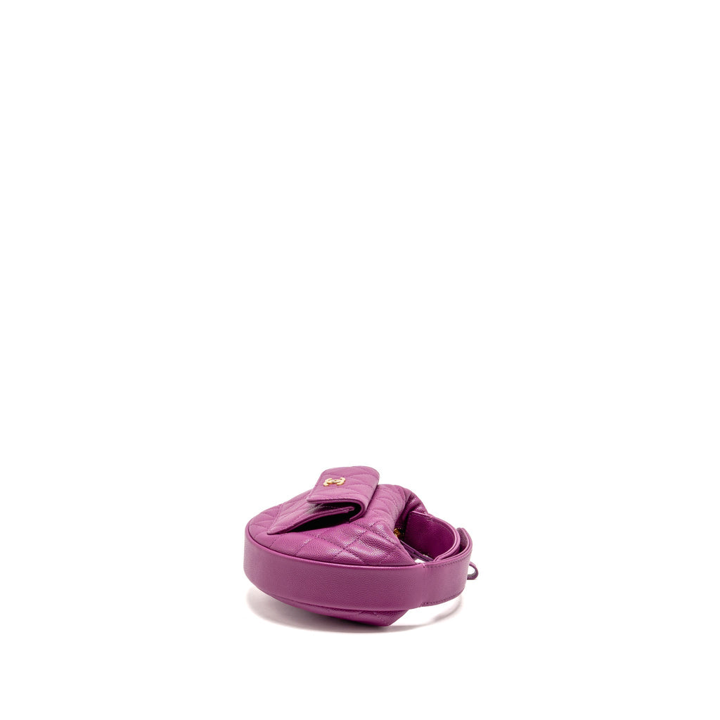 Chanel Polly Pocket Mini Round Hobo Bag Caviar Dark Pink GHW (Microchip)