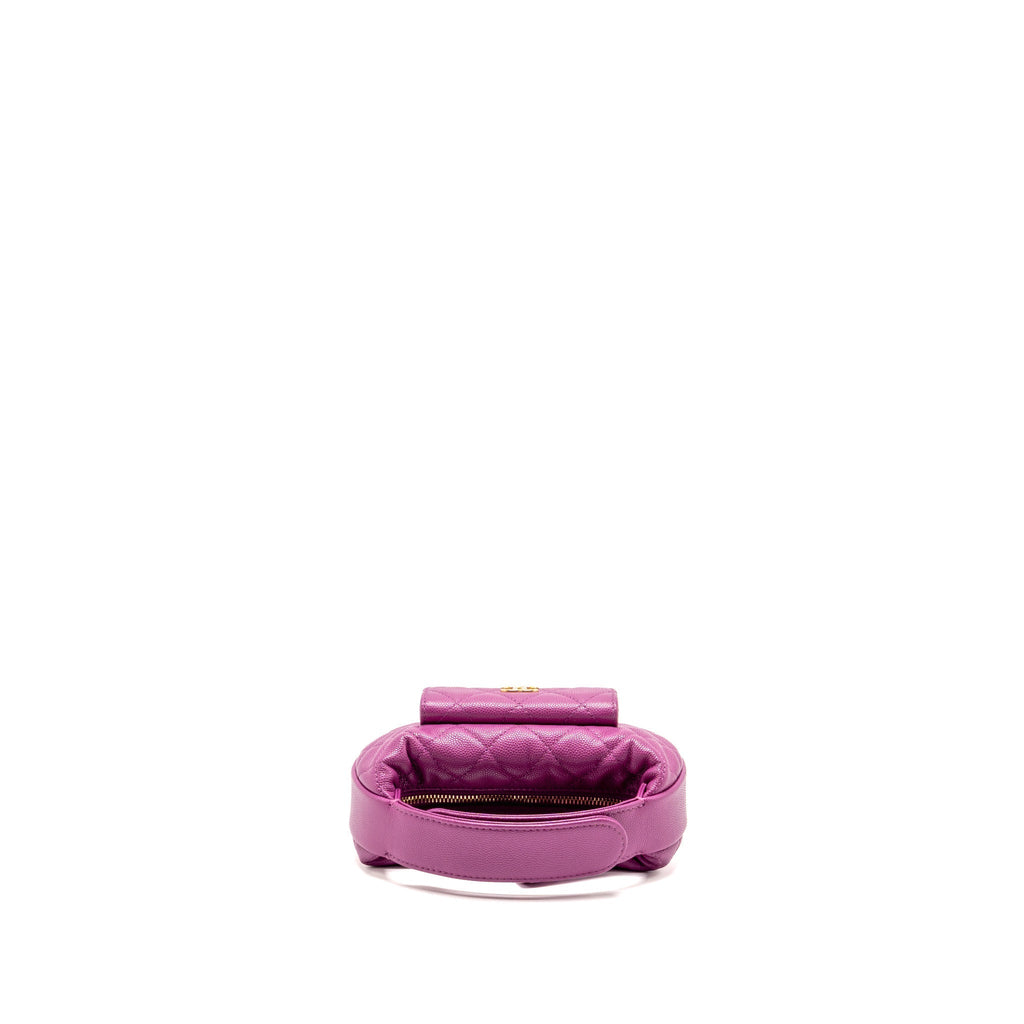 Chanel Polly Pocket Mini Round Hobo Bag Caviar Dark Pink GHW (Microchip)